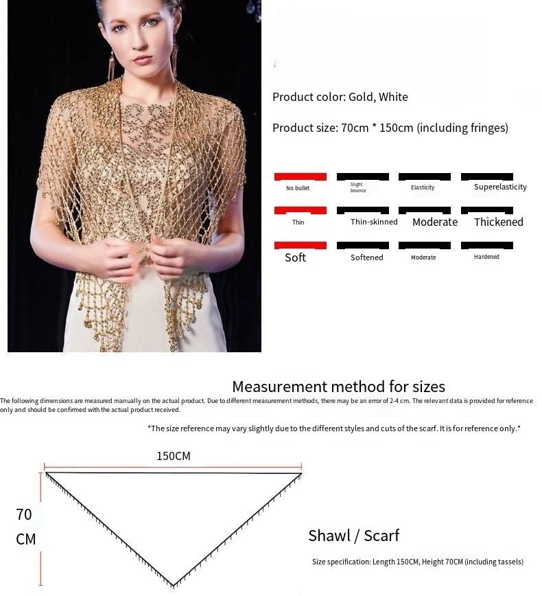 Womens Evening Shawl Wrap Gold Sequin Mesh Cape with Beaded Fringe